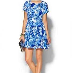 Pure Sugar Blue Floral Fit & Flare Dress Sz Medium Short Sleeve Lined A-Line GUC